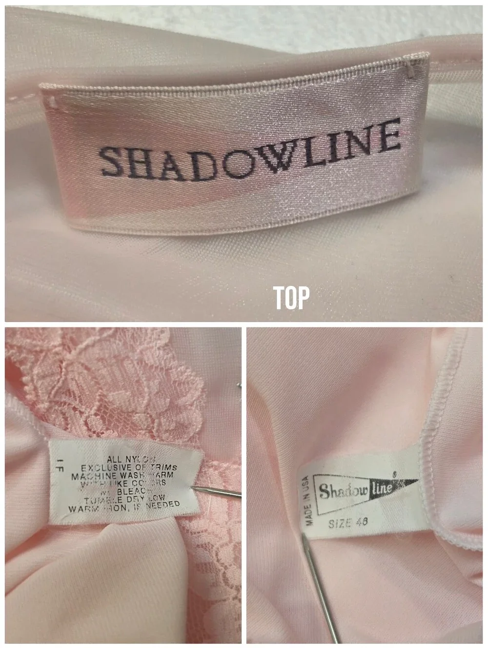 Shadowline Vintage Pink Lace Trim Women's Pajama Set with Matching Robe Nylon